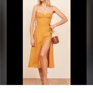 Reformation Yellow high slit size 0 midi dress